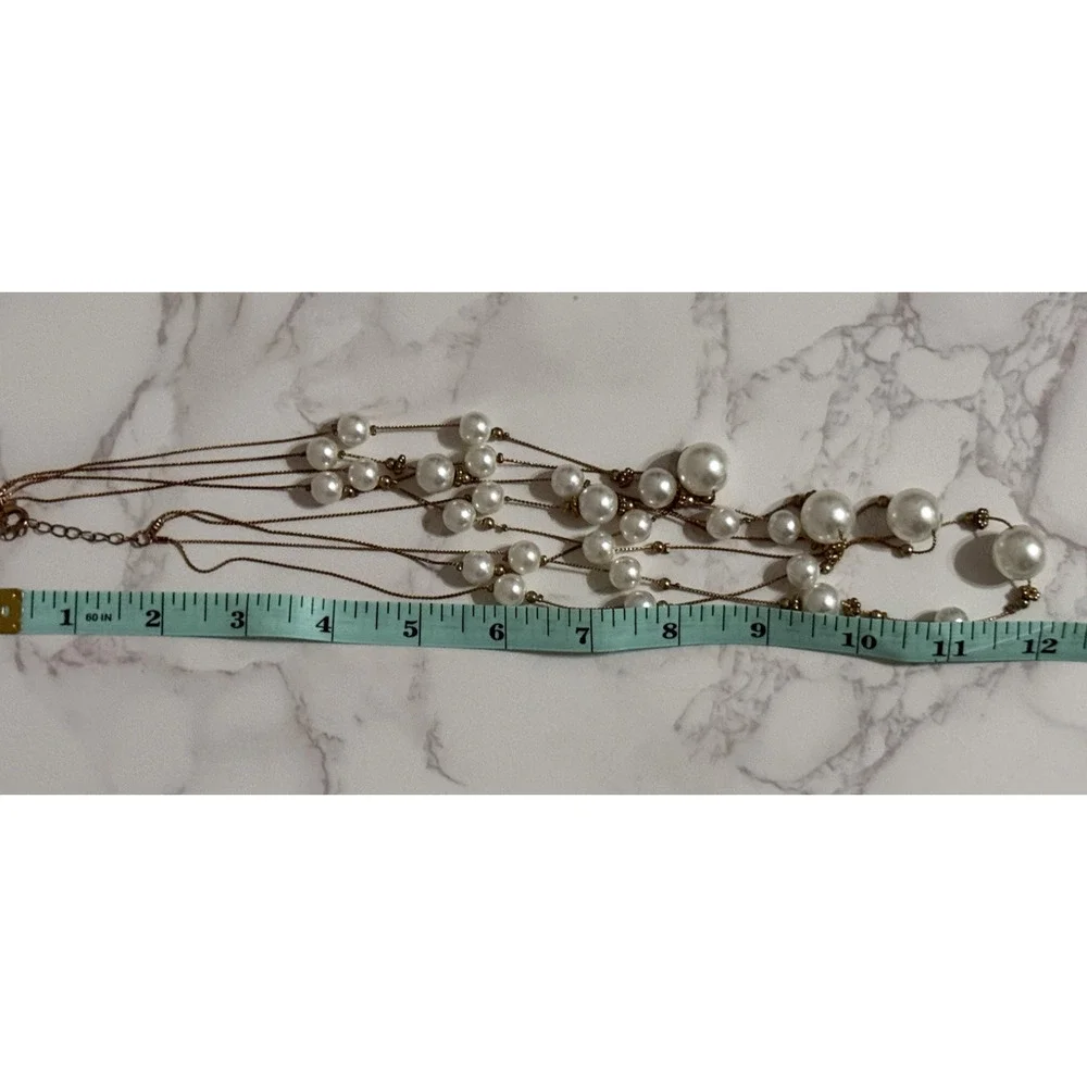 Vintage Gold Tone Faux Pearl Layered Necklace Beauty Necklace Adjustable Chain